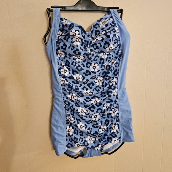 Other - Blue Floral Tummy Control Swimsuit Full Coverage Daisy Floral Animal Print NWOT